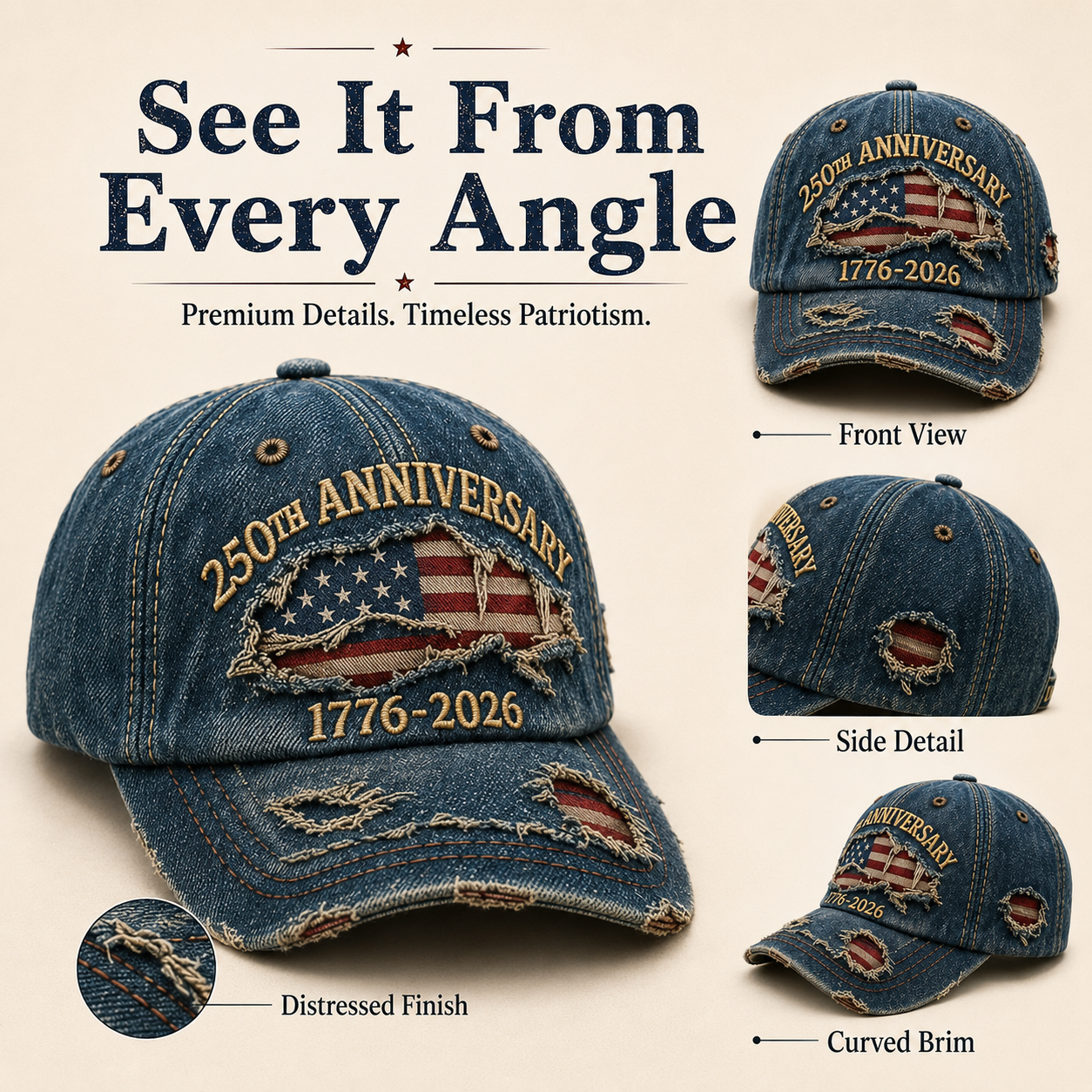 🏆Last Day Promo: 49% OFF🔥 -🇺🇸 250th Anniversary Vintage Denim Patriotic Cap