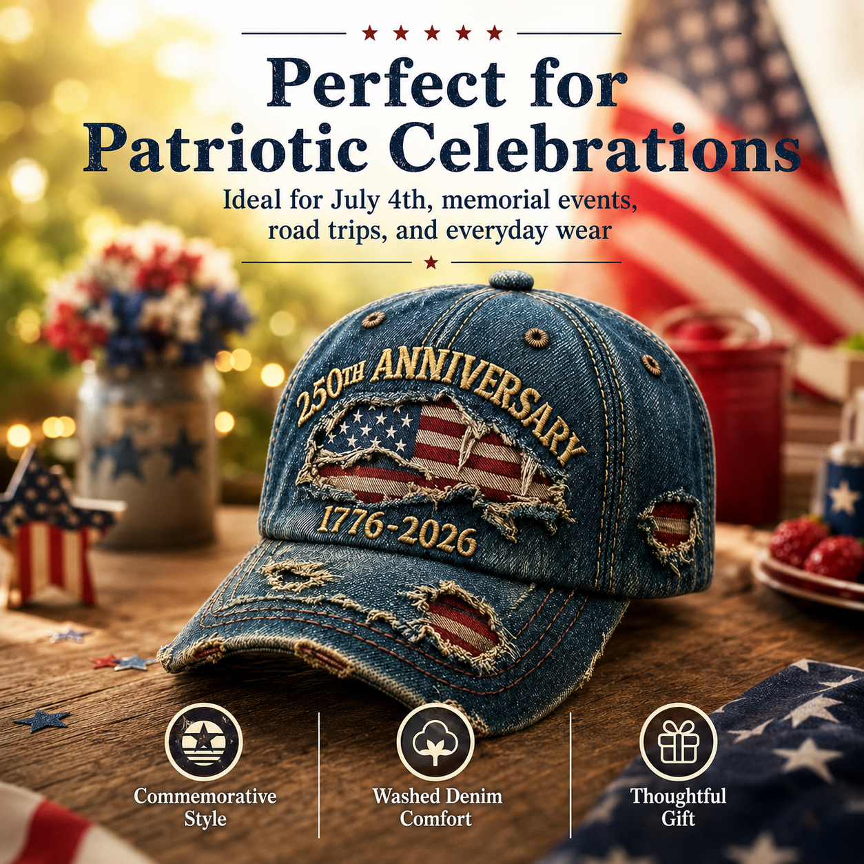 🏆Last Day Promo: 49% OFF🔥 -🇺🇸 250th Anniversary Vintage Denim Patriotic Cap