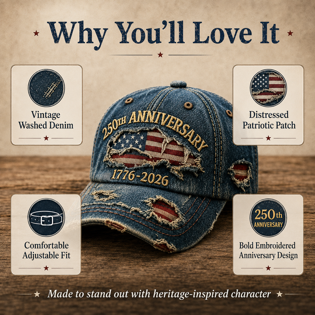 🏆Last Day Promo: 49% OFF🔥 -🇺🇸 250th Anniversary Vintage Denim Patriotic Cap