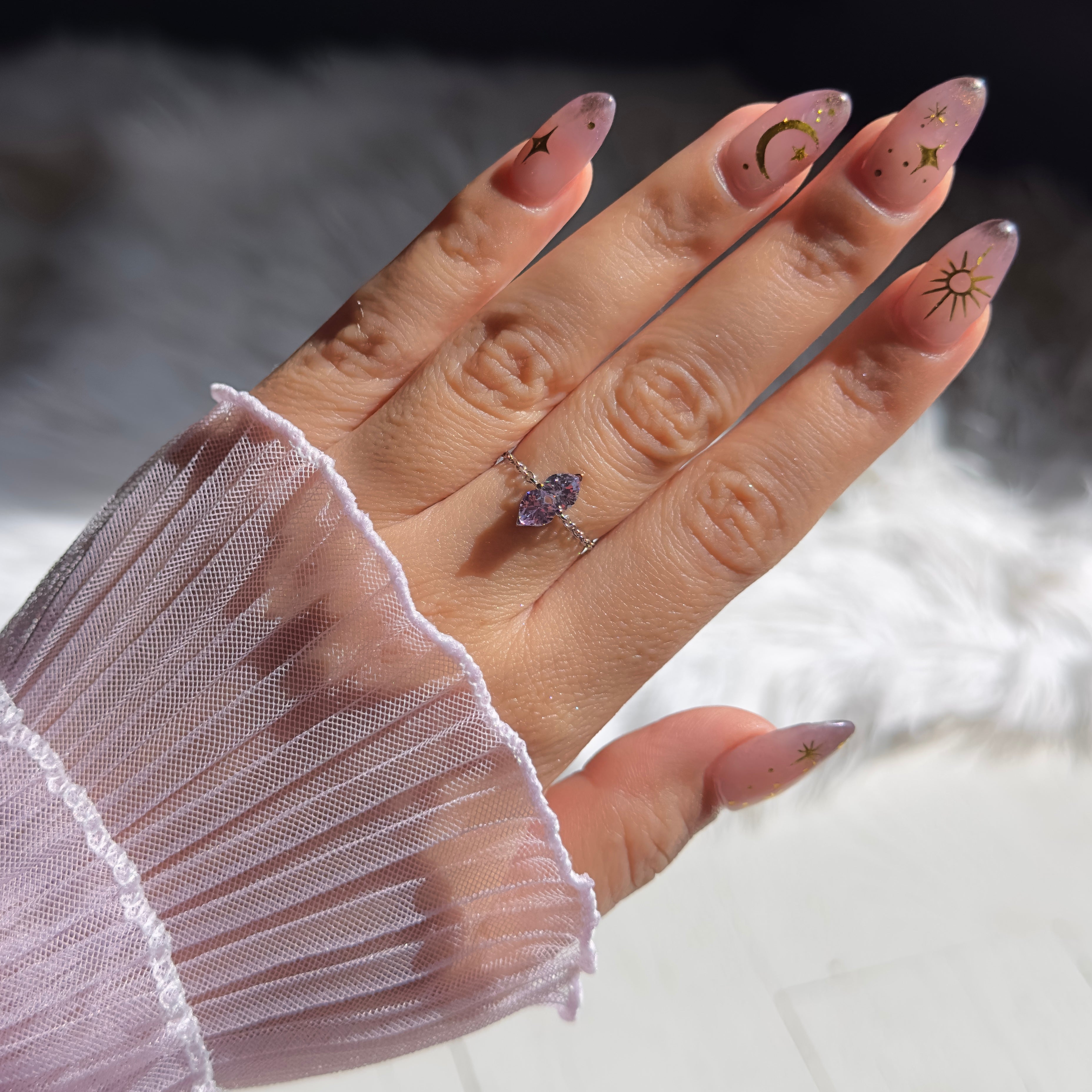You & Me Heart Chain Ring- Dusty Purple