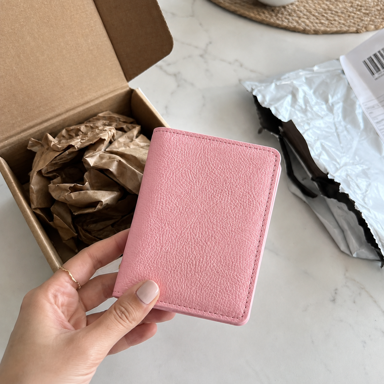 Pink leather wallet customer photo