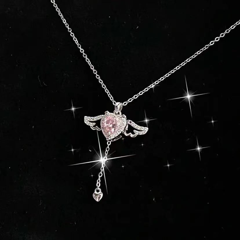 😇Angel Wings Heart Necklace for Women | Moving Cupid Crystal Pendant