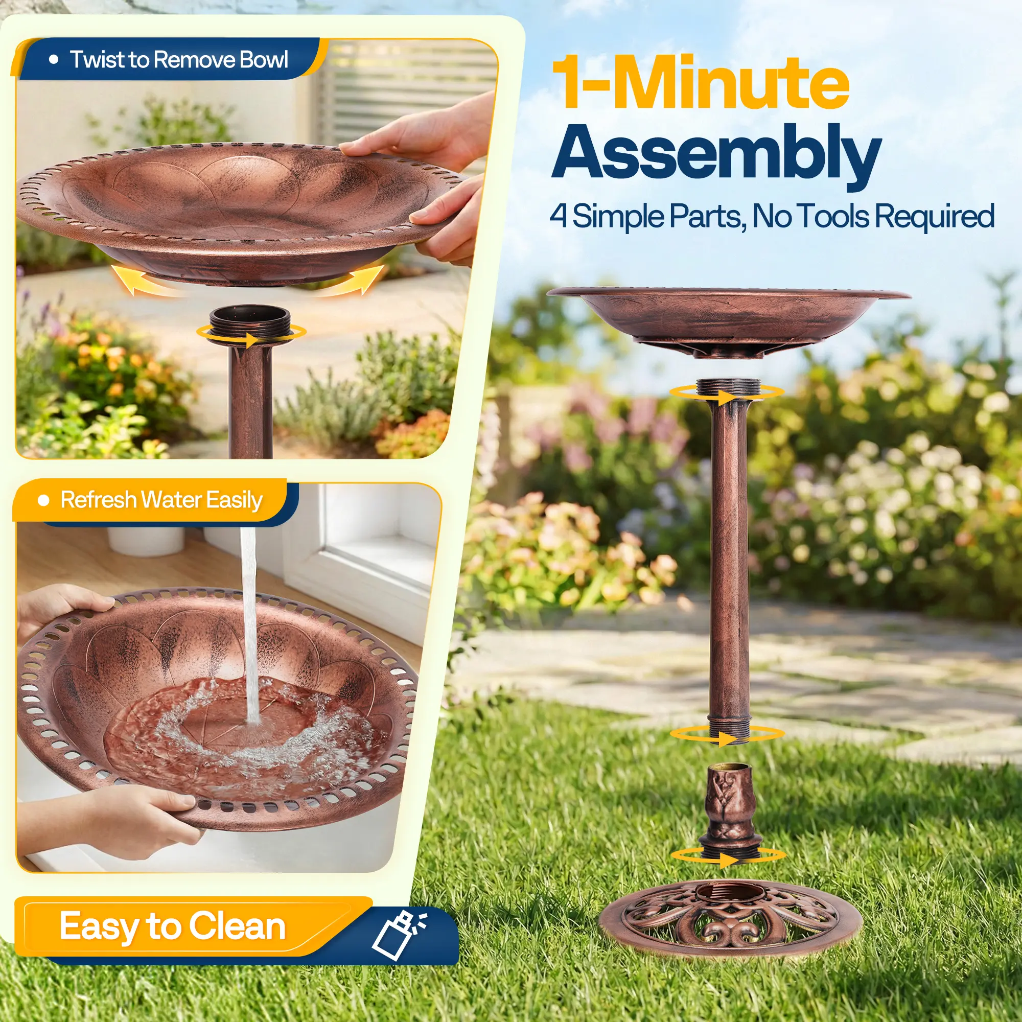 VIVOHOME Solar Powered Garden Bird Bath & Fountain Combo