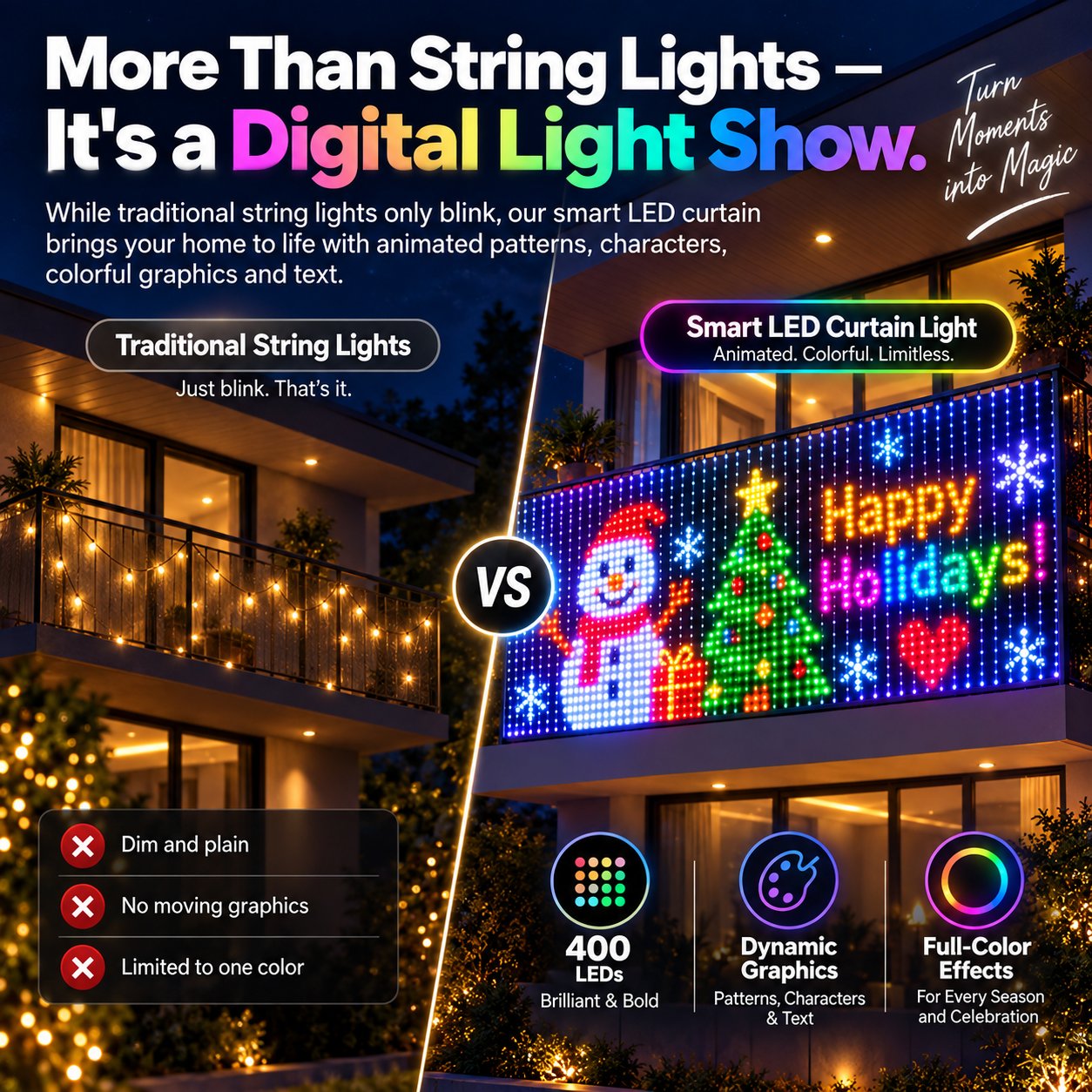 🎅Christmas Early Bird Special Sale 49% OFF -🎄 Smart Animated Mesh Screen 🎆📱✨ Turn Your Balcony Into A Giant LED Light Show! 