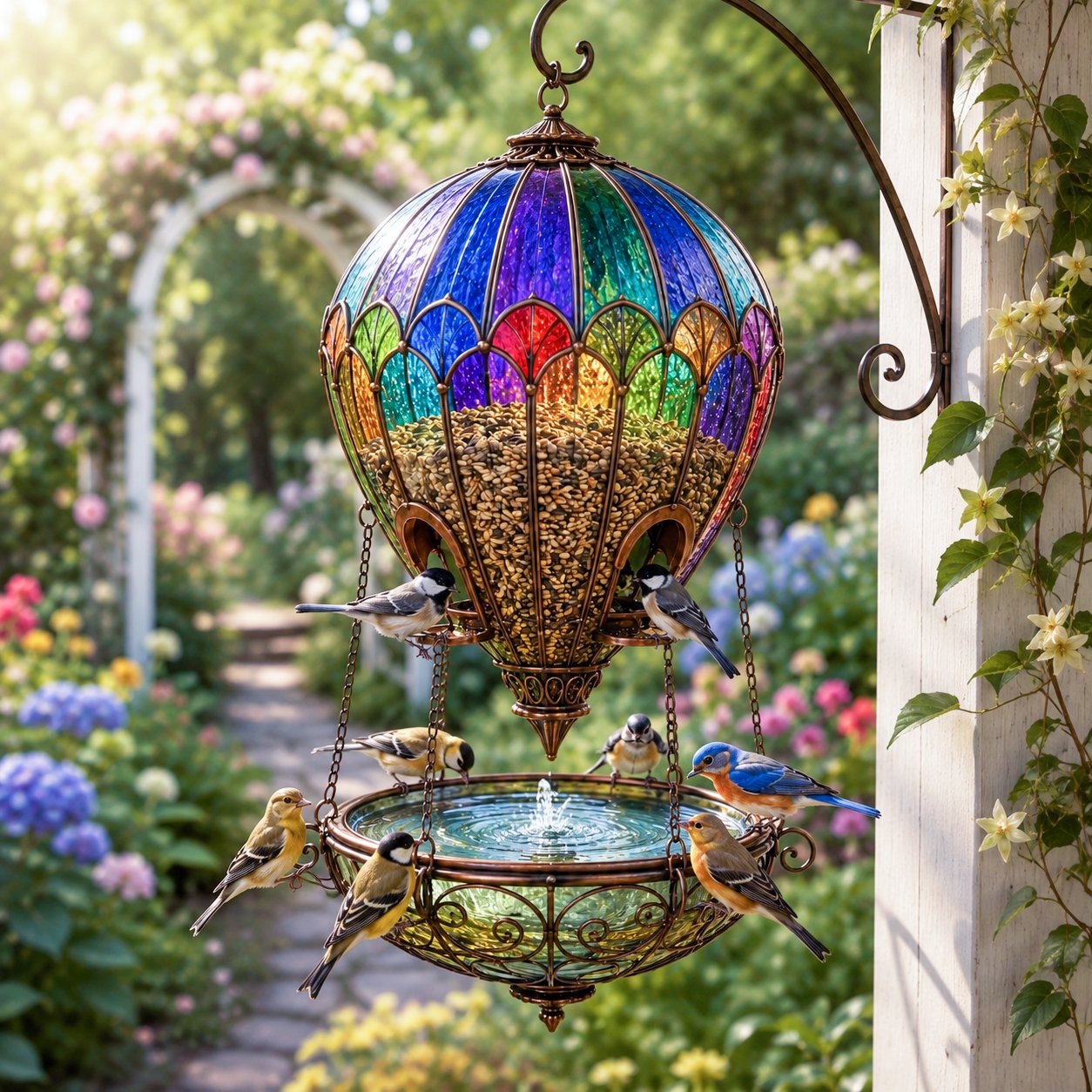 💥Last Day 50% OFF🐦Stained Glass Hot Air Balloon Bird Feeder Fountain—Turn Your Garden Into the Place Birds Choose First!🌈