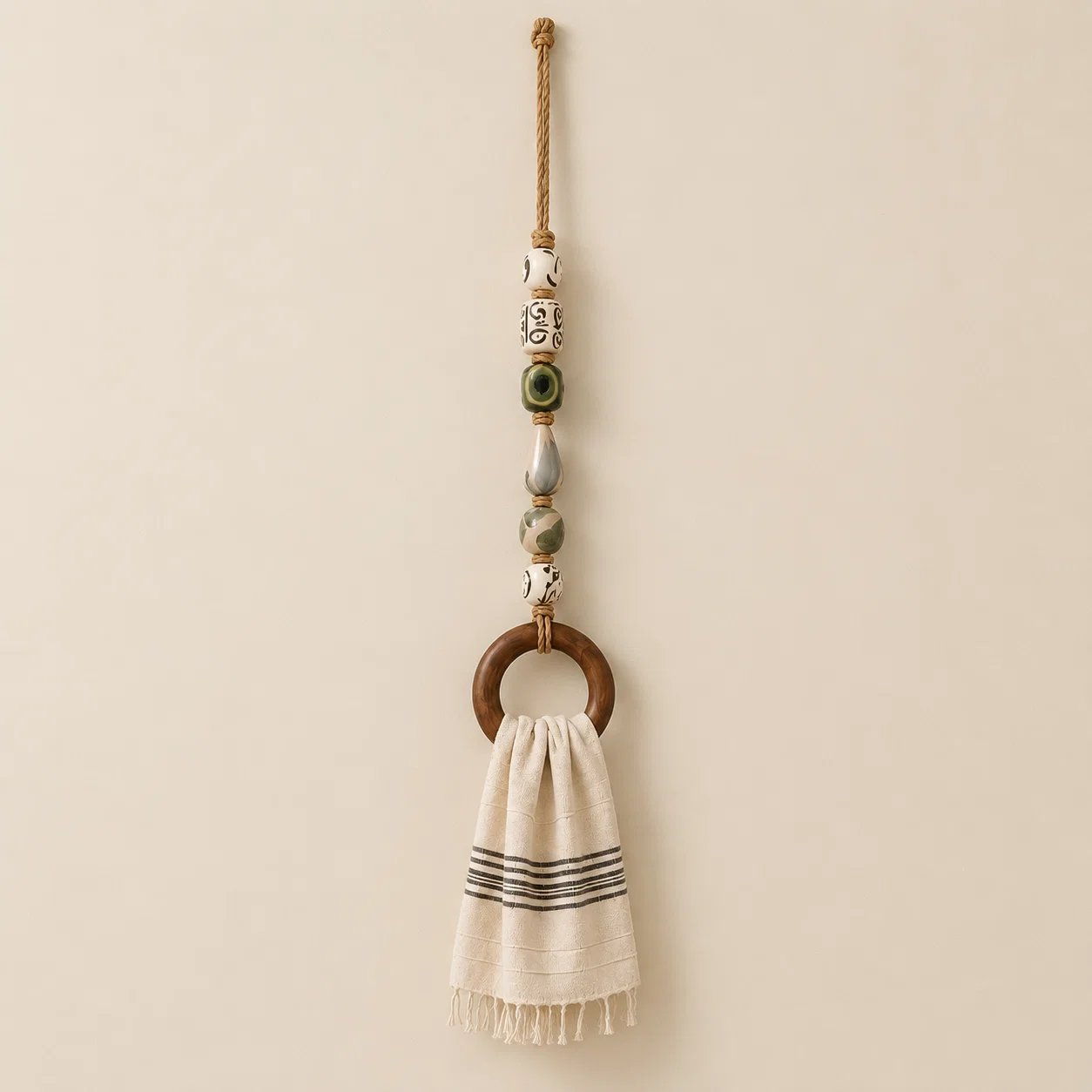 🔥 Last Day 65% OFF 👧Boho Beaded Towel Ring – Handmade with natural beads and a sturdy ring🎁
