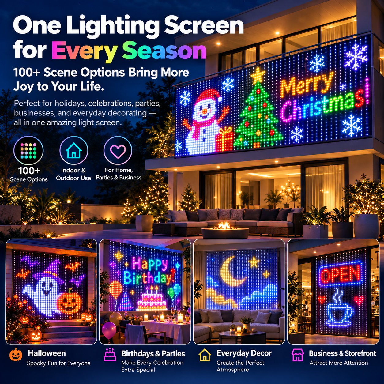 LED curtain lighting for Christmas Halloween birthdays weddings and events