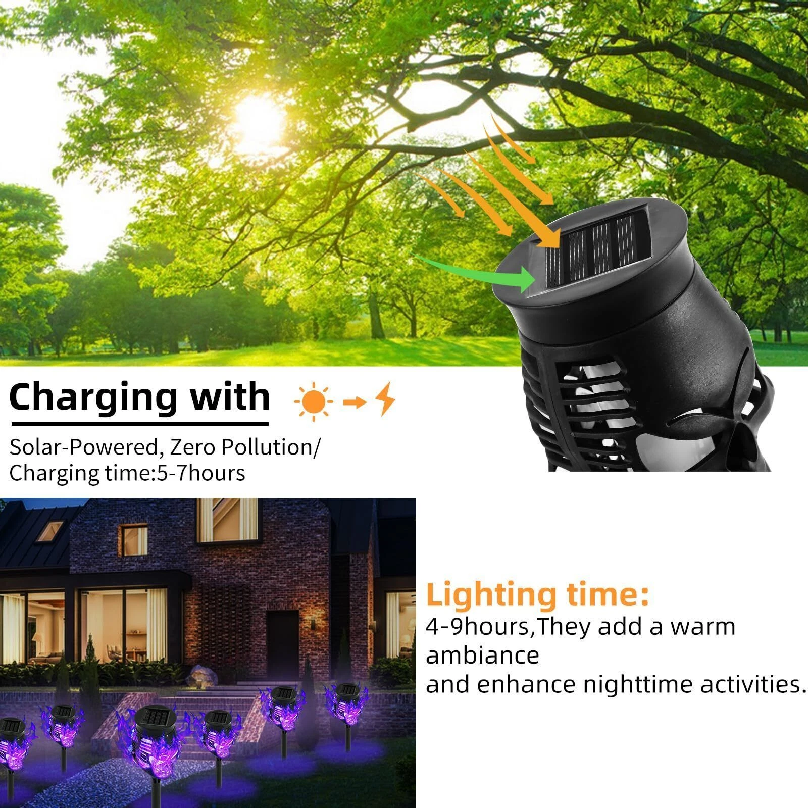 4/8 X Halloween Skulls Solar Pathway Lights Purple Torch Flame Lights for Garden
