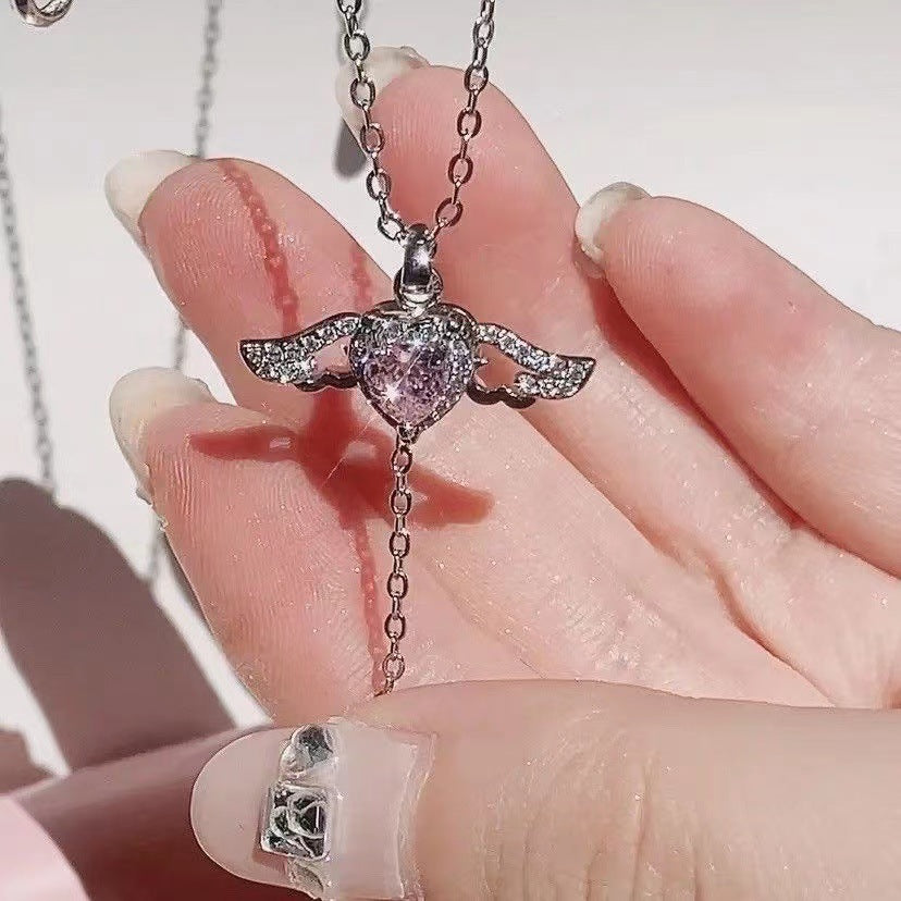 😇Angel Wings Heart Necklace for Women | Moving Cupid Crystal Pendant