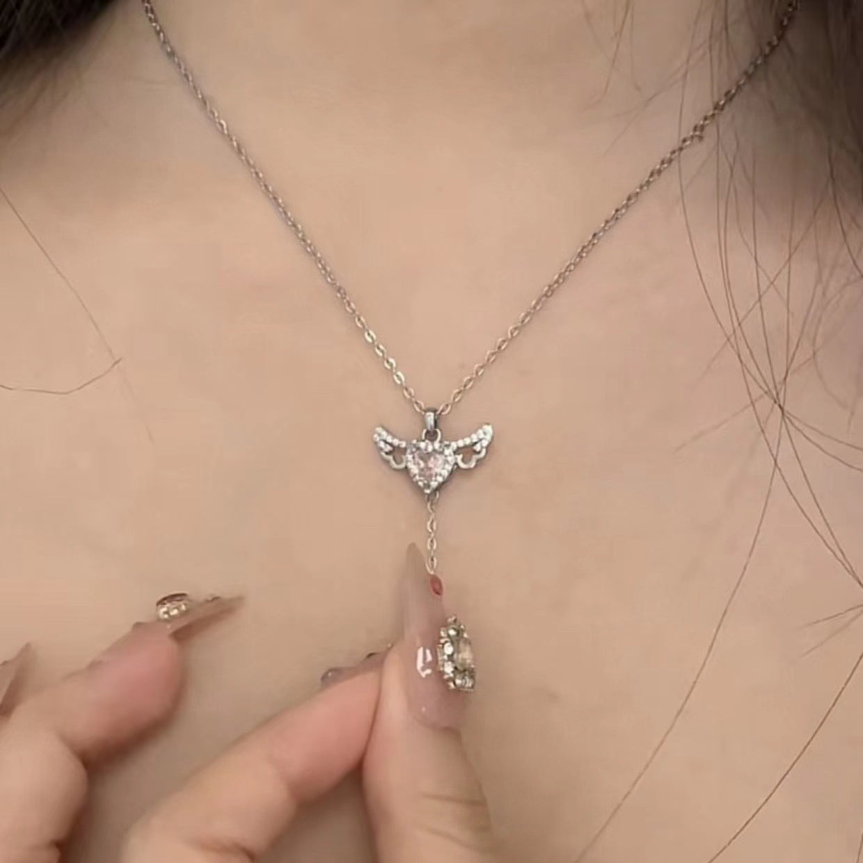 😇Angel Wings Heart Necklace for Women | Moving Cupid Crystal Pendant