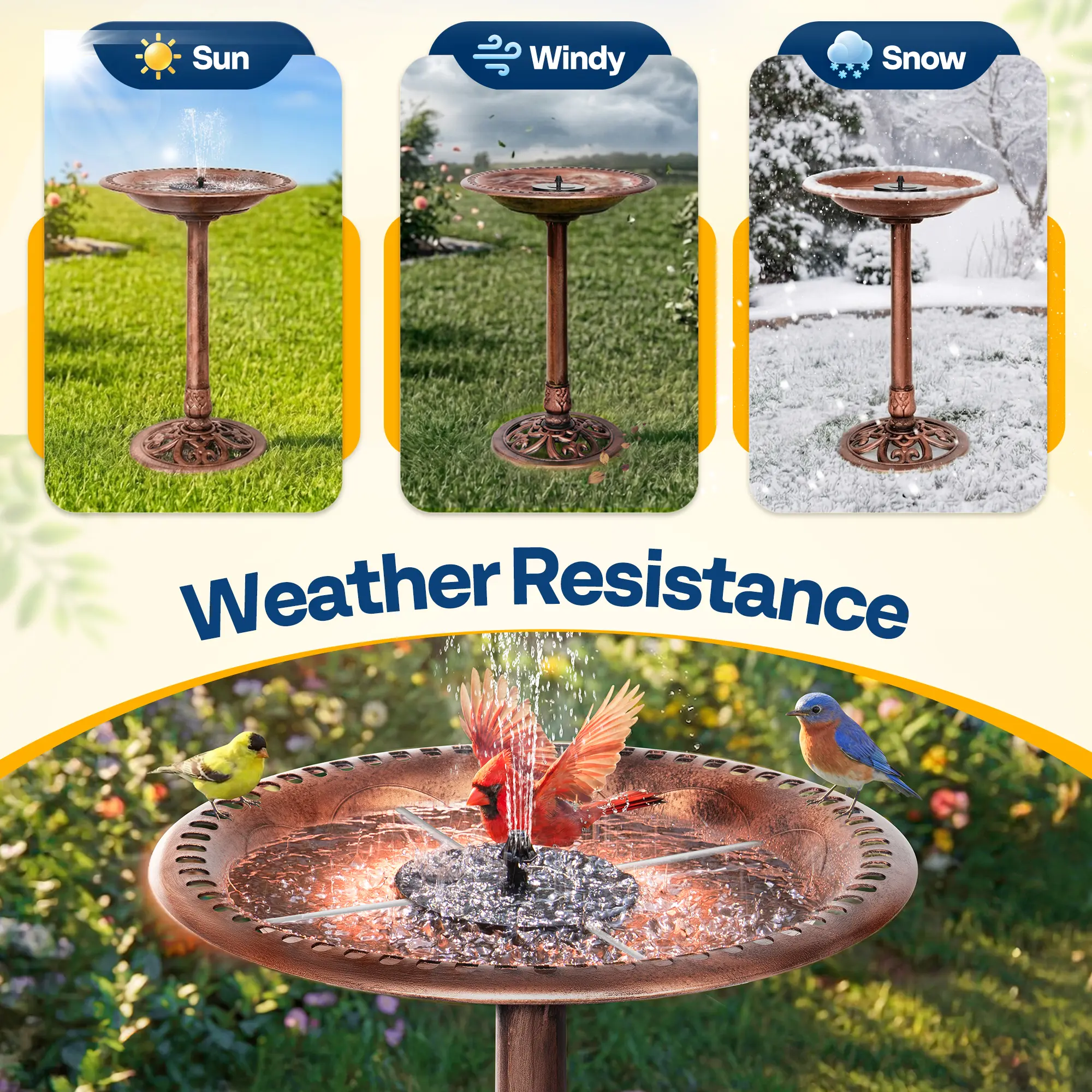 VIVOHOME Solar Powered Garden Bird Bath & Fountain Combo