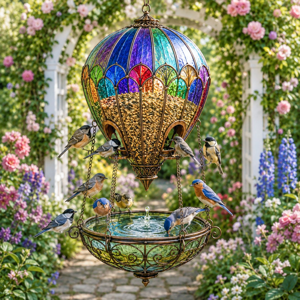 💥Last Day 50% OFF🐦Stained Glass Hot Air Balloon Bird Feeder Fountain—Turn Your Garden Into the Place Birds Choose First!🌈