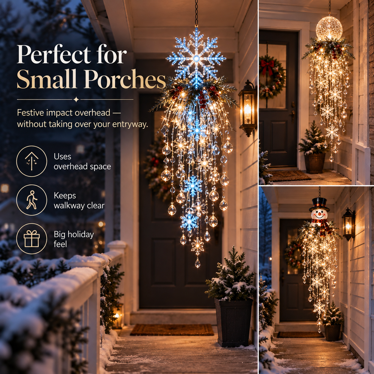🎄Christmas Early Bird Special Sale 49% OFF🎅- Christmas Hanging Snowflake & Crystal LED Light | Magical Porch Glow ✨