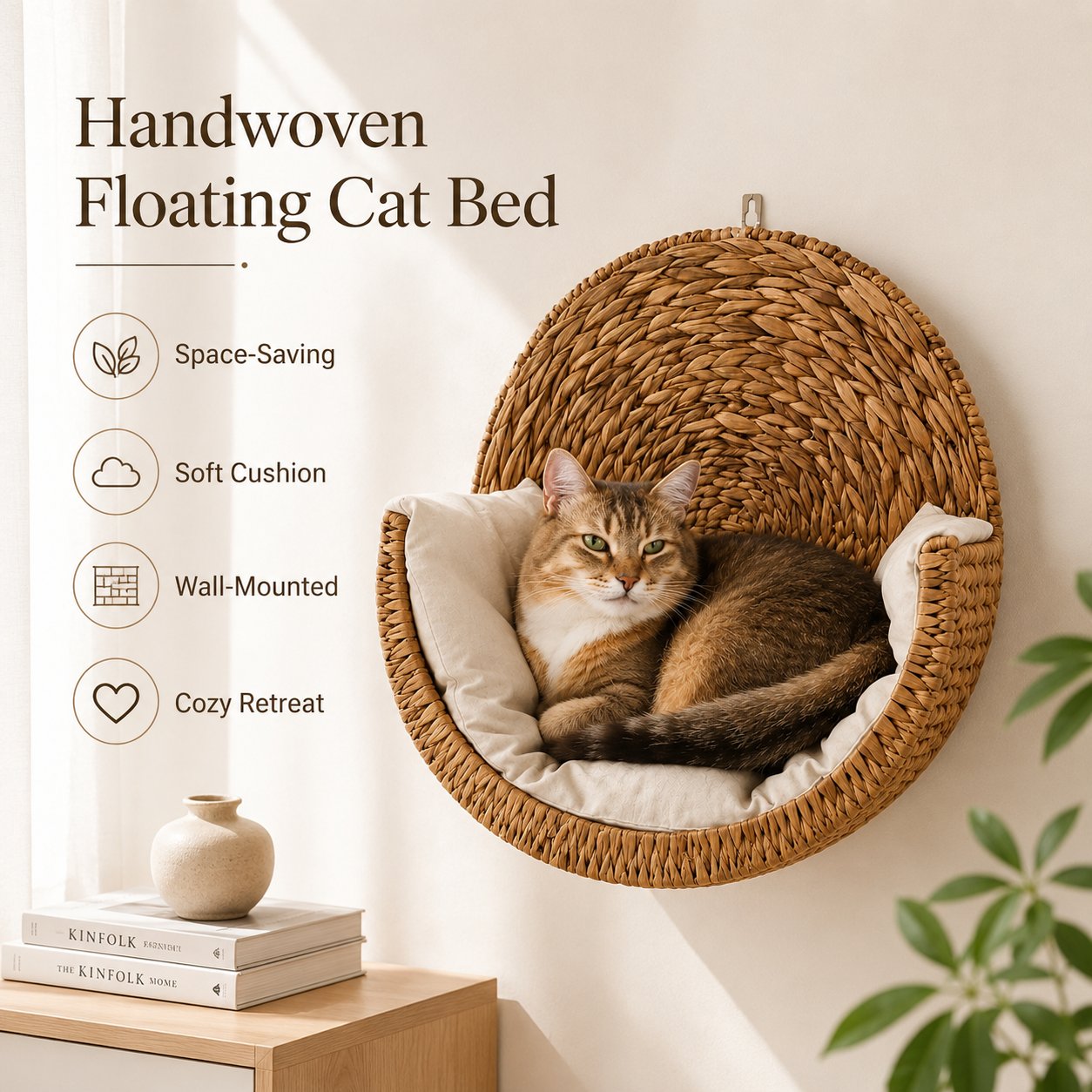 Free Ultra-Soft Removable Cushion with Today's Order🐱 Purrfectly Cozy Handwoven Hanging Cat Bed😻