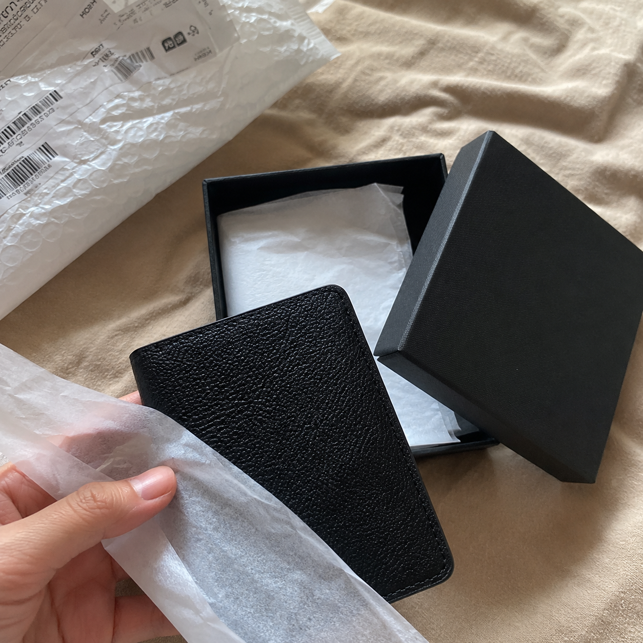 Black leather wallet customer photo