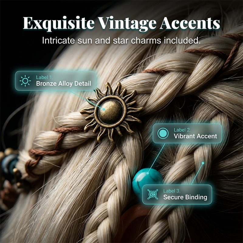  Boho Braided Hair Extensions - Pre-Woven with Vintage Charms