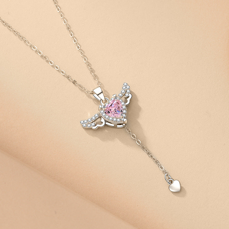 😇Angel Wings Heart Necklace for Women | Moving Cupid Crystal Pendant