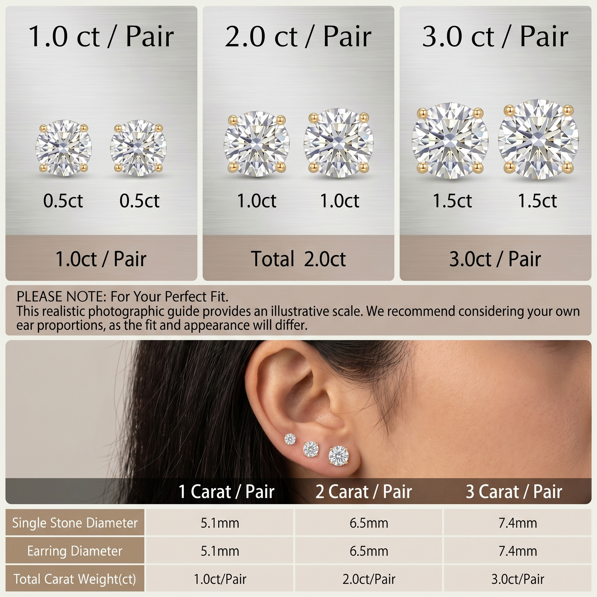 Moissanite Diamond Solataire Stud Earrings