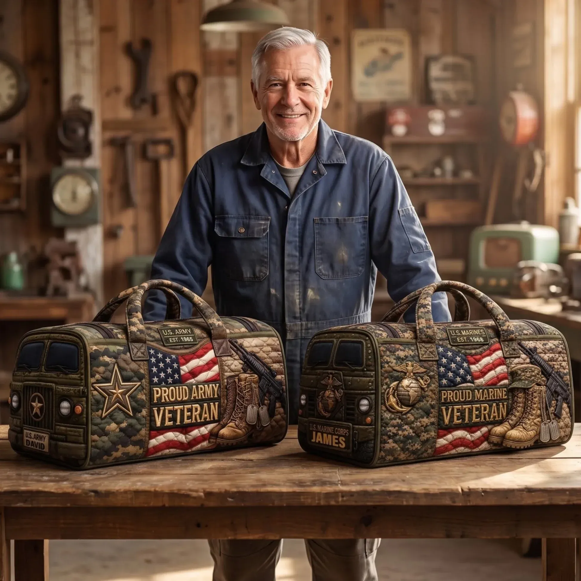 🏆Last Day Promo: 49% OFF🔥-100% Handmade US Military Heritage Quilted Duffel Bag-A Meaningful Gift of Marine Pride🎁