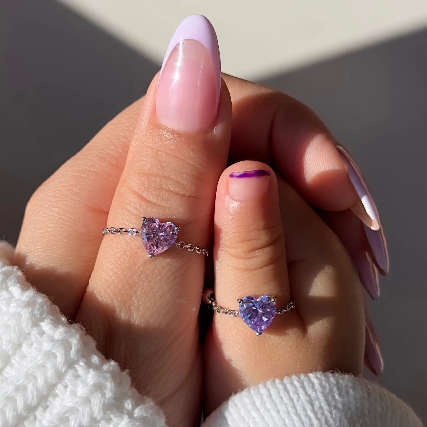 💜You & Me Heart Chain Ring- Dusty Purple