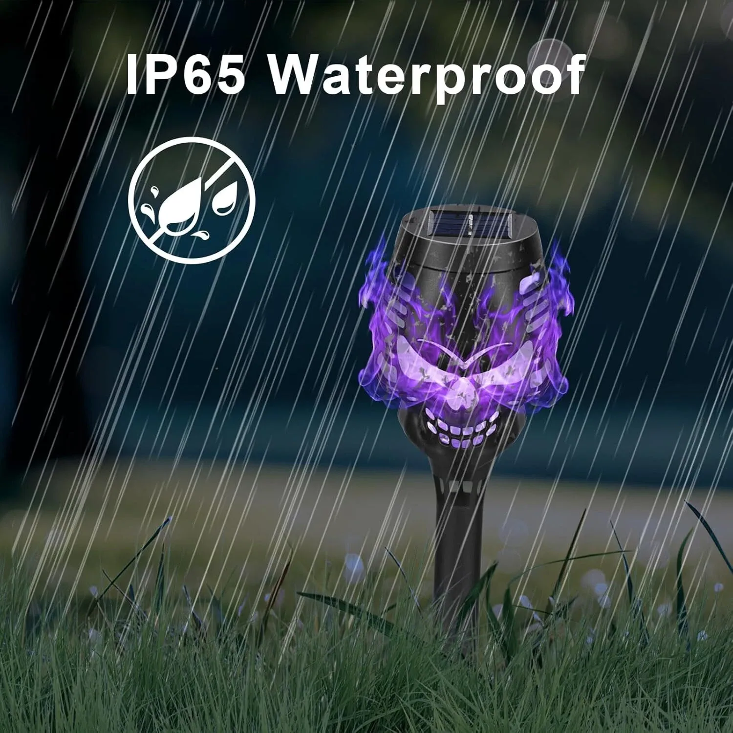 4/8 X Halloween Skulls Solar Pathway Lights Purple Torch Flame Lights for Garden
