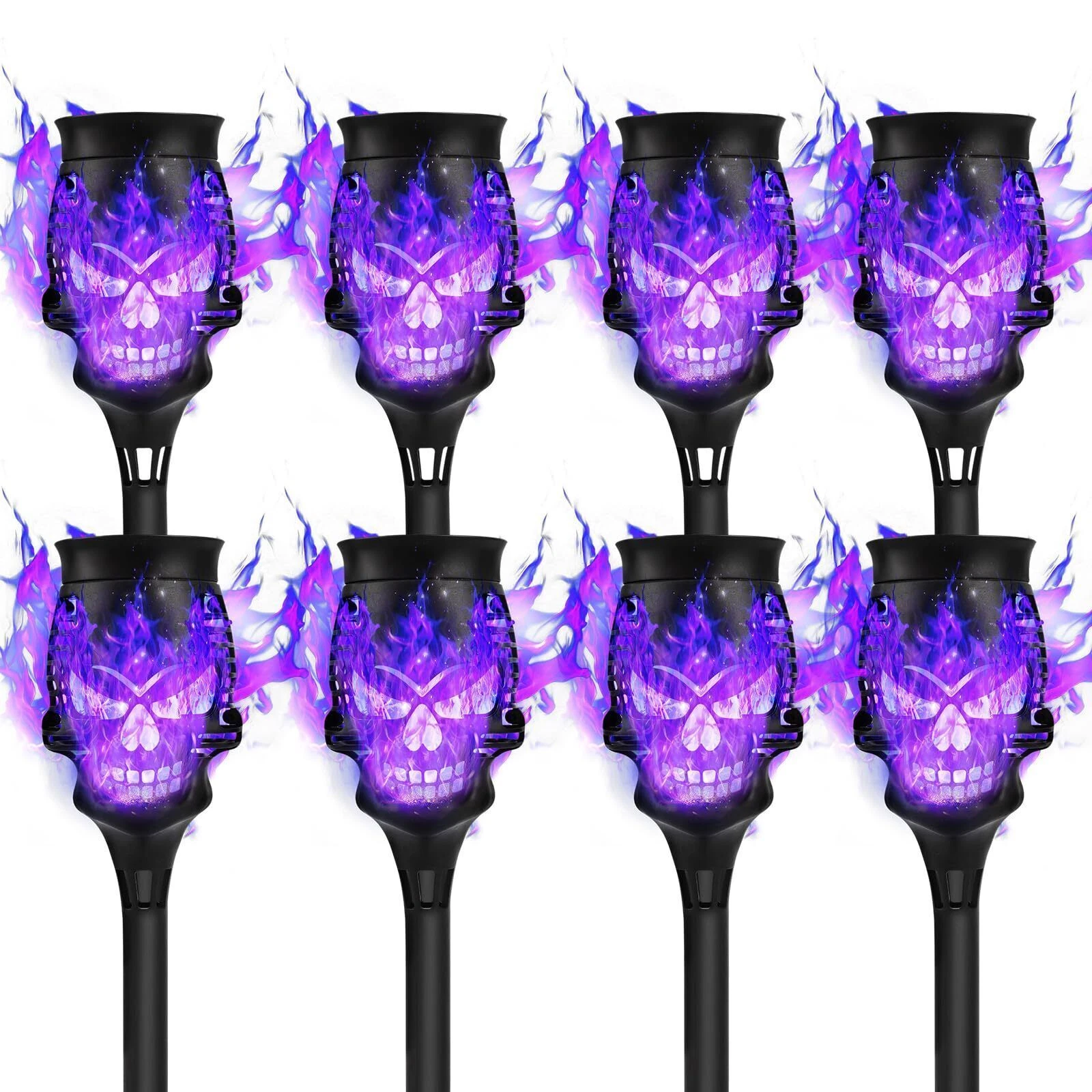 4/8 X Halloween Skulls Solar Pathway Lights Purple Torch Flame Lights for Garden