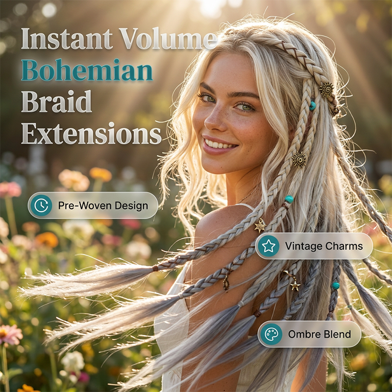  Boho Braided Hair Extensions - Pre-Woven with Vintage Charms