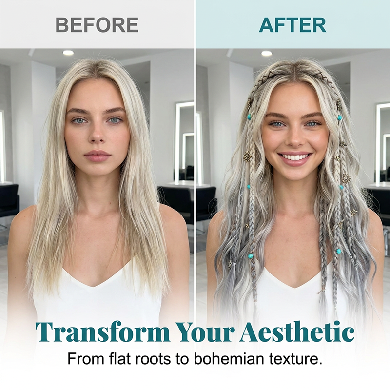  Boho Braided Hair Extensions - Pre-Woven with Vintage Charms