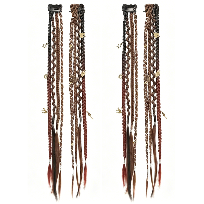  Boho Braided Hair Extensions - Pre-Woven with Vintage Charms
