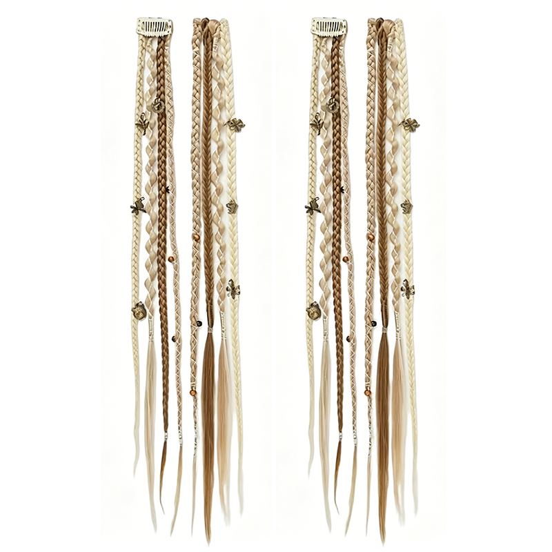  Boho Braided Hair Extensions - Pre-Woven with Vintage Charms