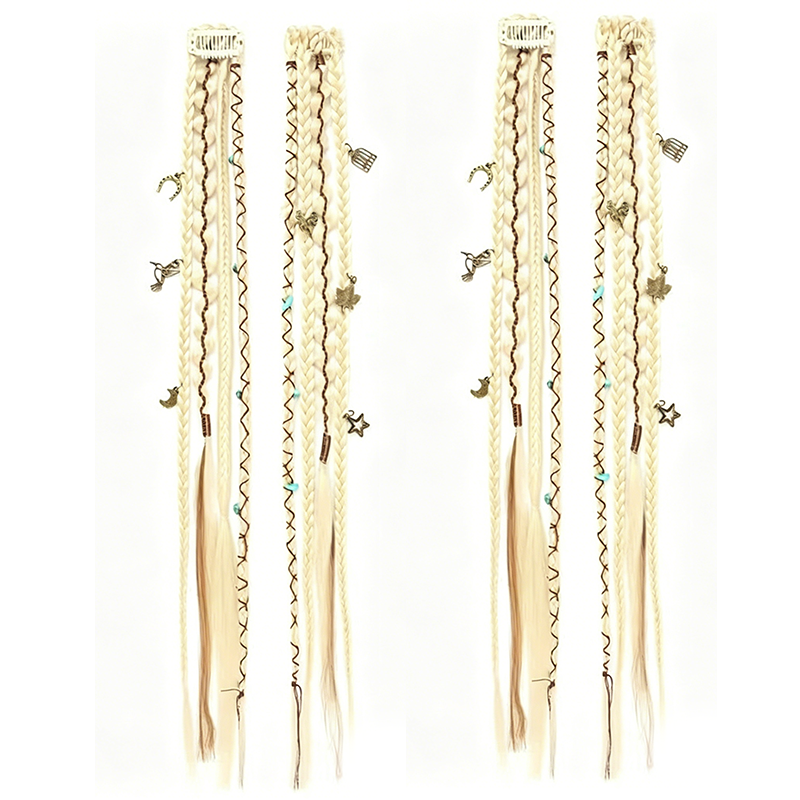  Boho Braided Hair Extensions - Pre-Woven with Vintage Charms