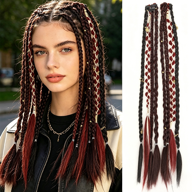  Boho Braided Hair Extensions - Pre-Woven with Vintage Charms