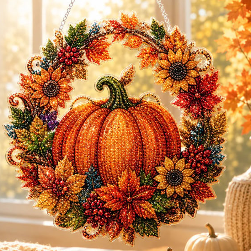 🏆Limited Time Sale 50% OFF🍂✨Autumn Harvest Pumpkin Diamond Art Hanging Ornament Kit