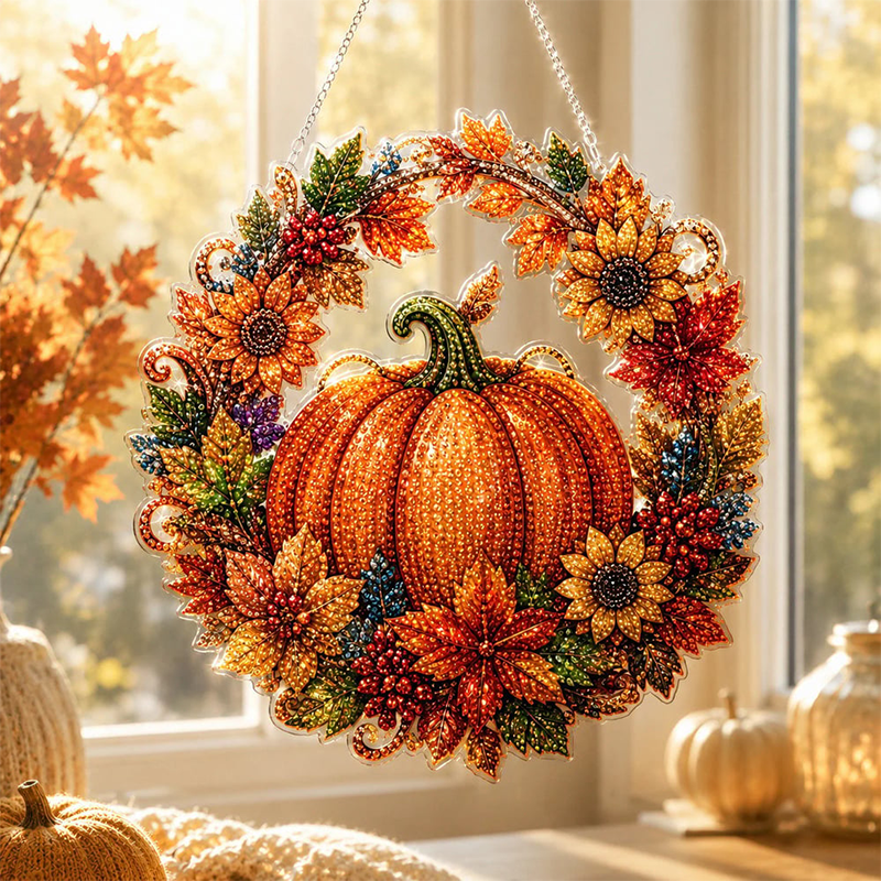 🏆Limited Time Sale 50% OFF🍂✨Autumn Harvest Pumpkin Diamond Art Hanging Ornament Kit