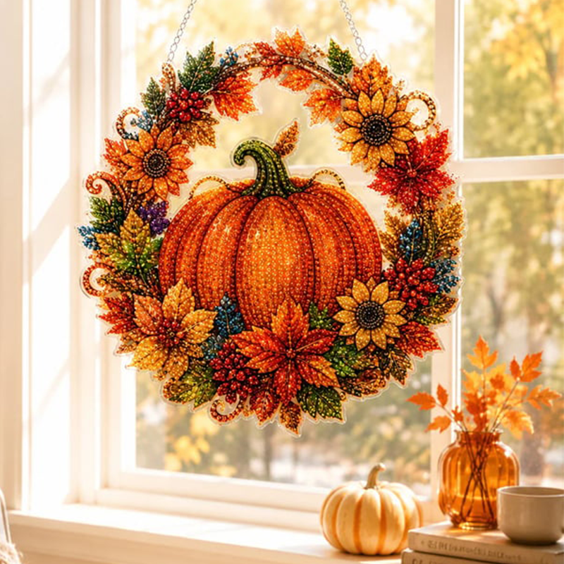 🏆Limited Time Sale 50% OFF🍂✨Autumn Harvest Pumpkin Diamond Art Hanging Ornament Kit