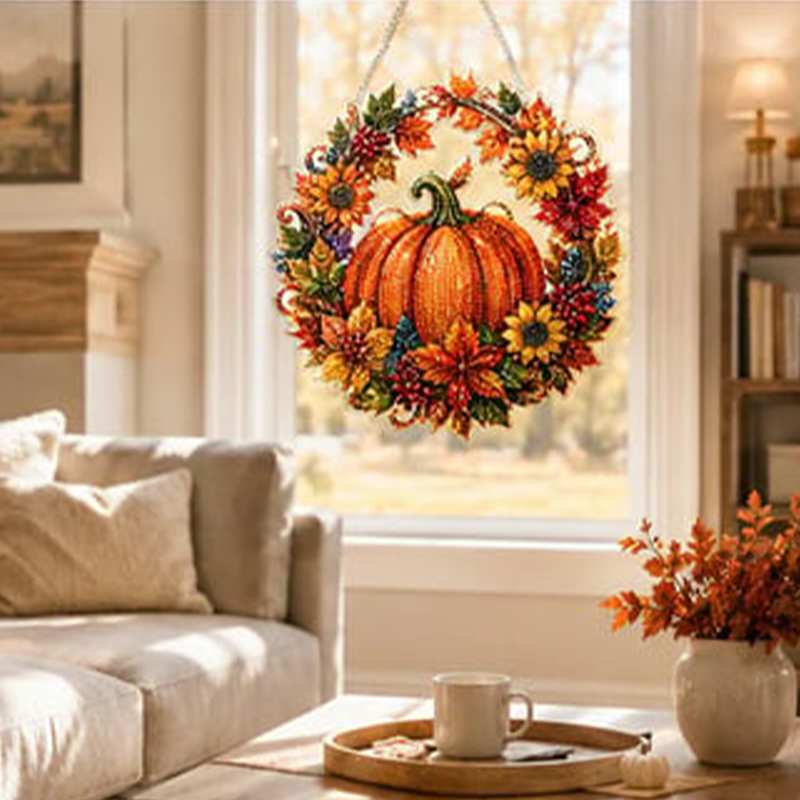 🏆Limited Time Sale 50% OFF🍂✨Autumn Harvest Pumpkin Diamond Art Hanging Ornament Kit