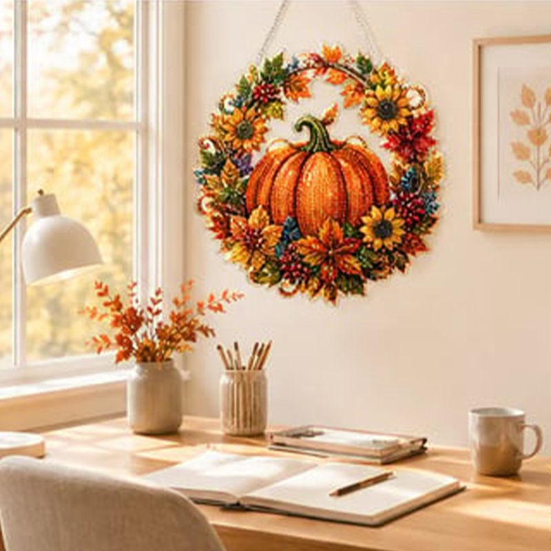 🏆Limited Time Sale 50% OFF🍂✨Autumn Harvest Pumpkin Diamond Art Hanging Ornament Kit