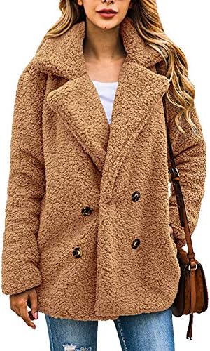 Women's Coat Casual Lapel Fleece Fuzzy Faux Shearling Zipper Coats Warm Winter Oversized Outwear Jackets