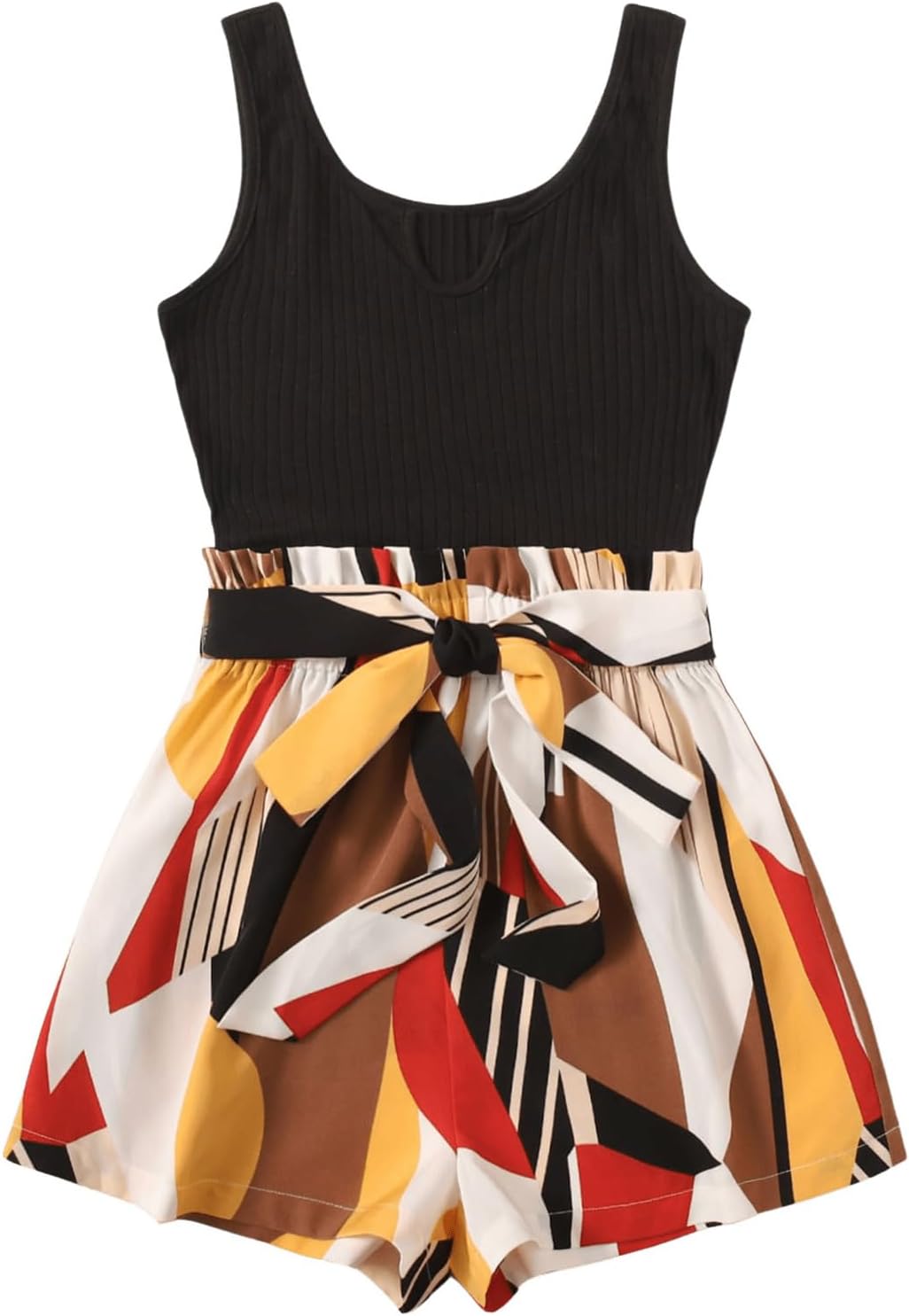 Women's Summer Sleeveless Belted Tank Romper Short Jumpsuit
