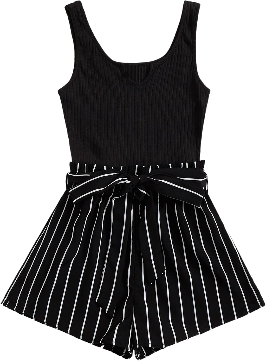 Women's Summer Sleeveless Belted Tank Romper Short Jumpsuit
