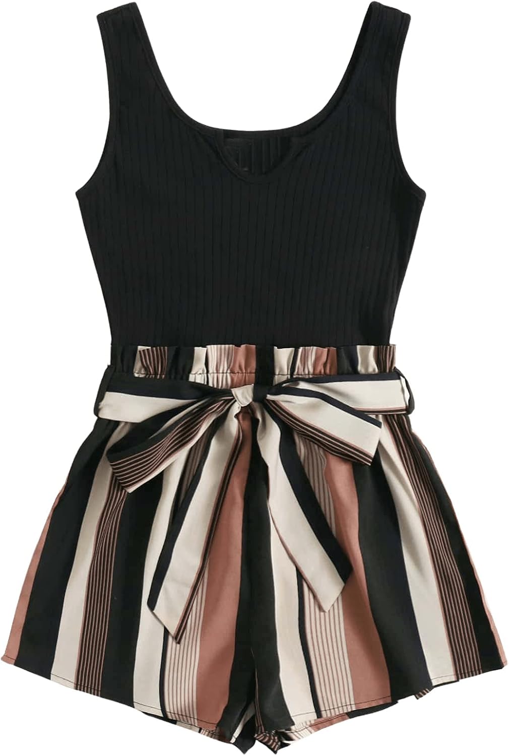 Women's Summer Sleeveless Belted Tank Romper Short Jumpsuit