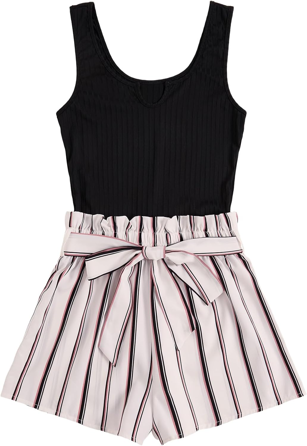 Women's Summer Sleeveless Belted Tank Romper Short Jumpsuit