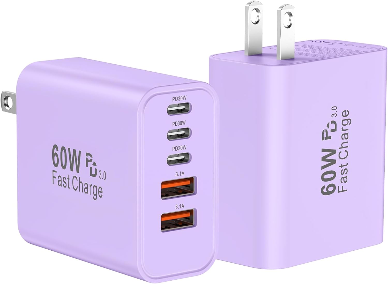 USB C Fast Charger Block, 60W USBC Wall Charger Plug, 2Pack 5-Port Type C Phone Charging Cubes Power Adapter Multiport Brick for iPhone 17/16/15/14/13/12/11/Pro Max/Plus/Air, iPad mini/Pro,Galaxy S25