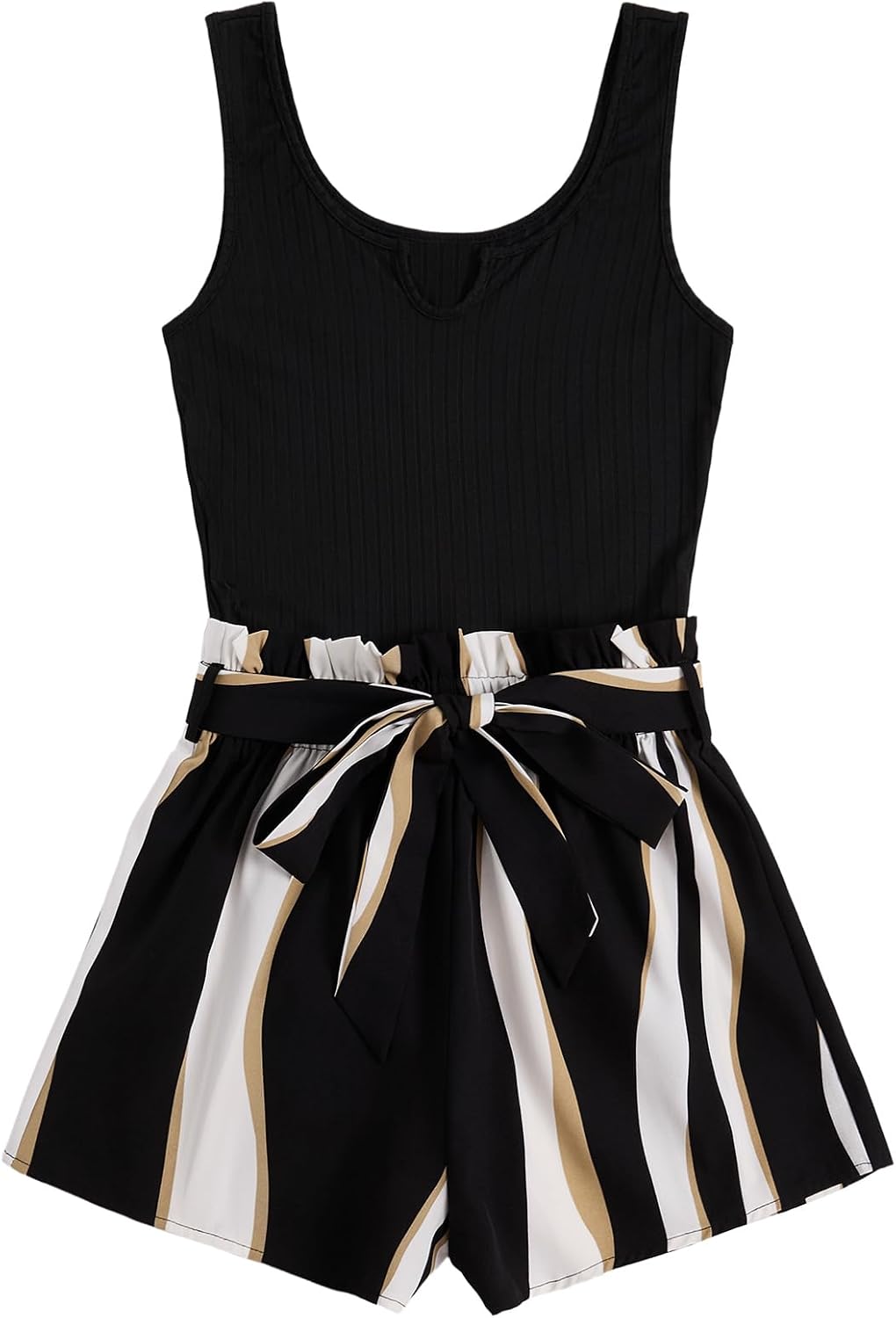 Women's Summer Sleeveless Belted Tank Romper Short Jumpsuit