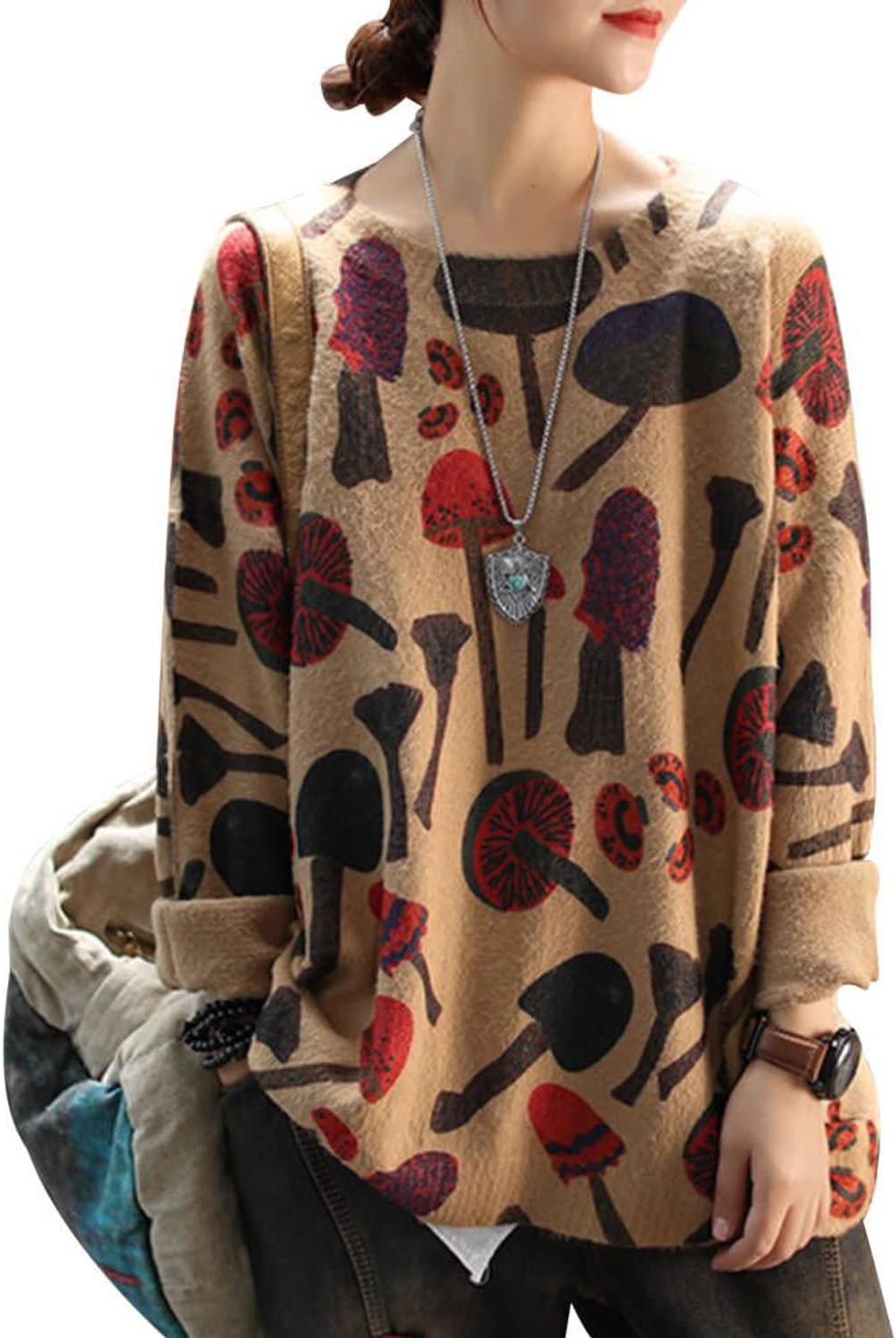  Women Christmas Sweater Graphic Printed Oversized Pullover Sweaters Casual Loose Knit Tops S01