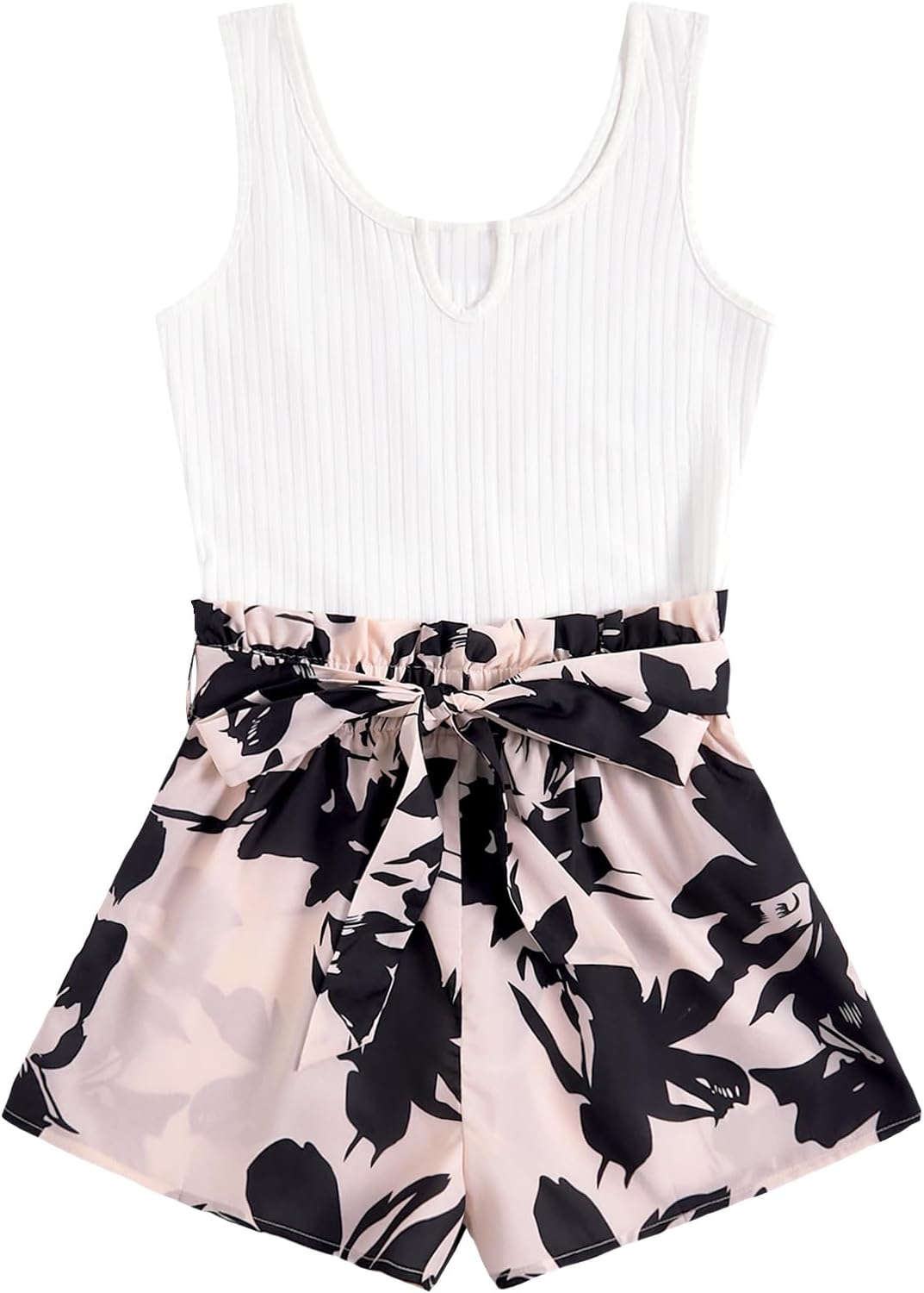 Women's Summer Sleeveless Belted Tank Romper Short Jumpsuit