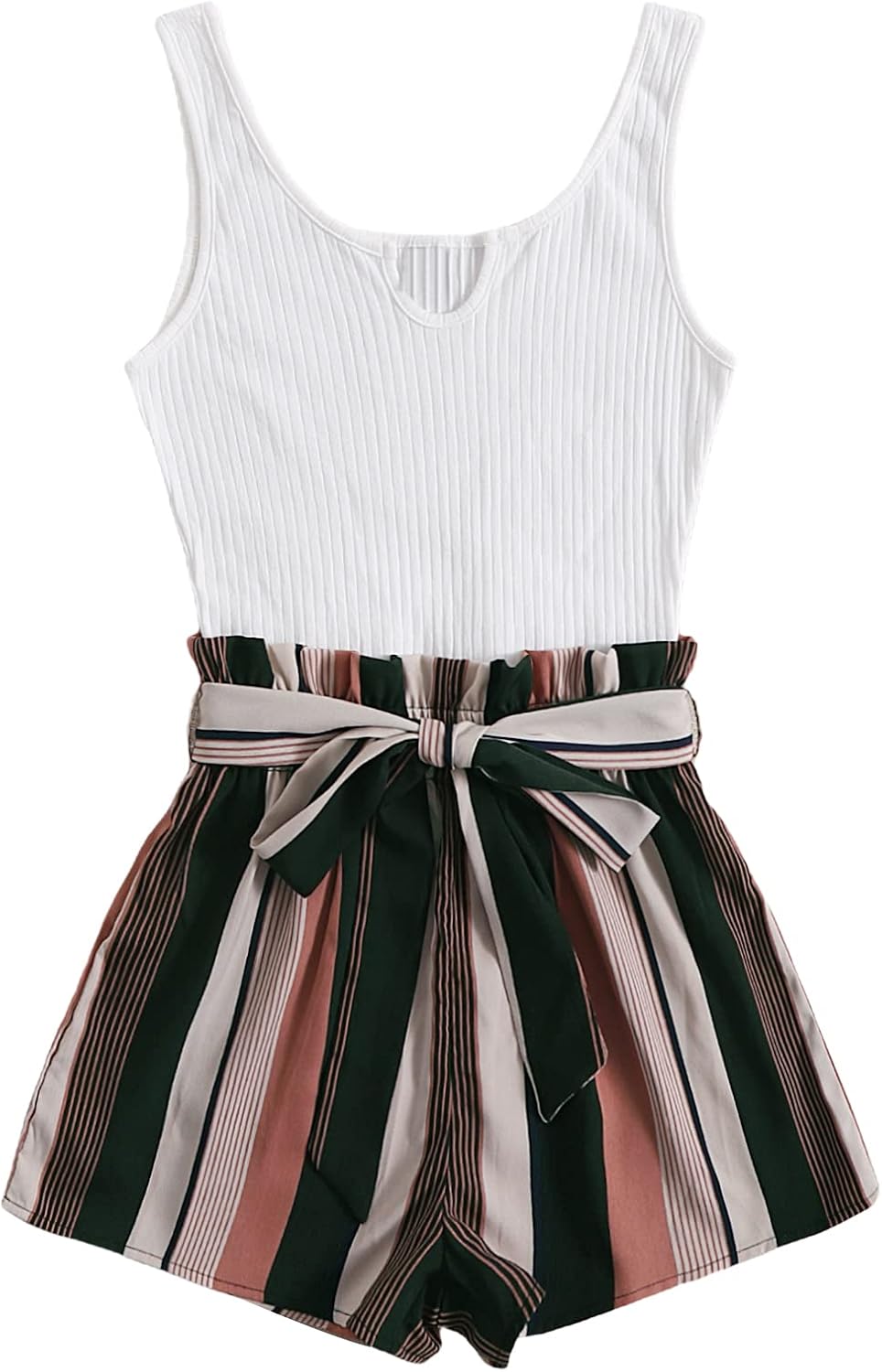 Women's Summer Sleeveless Belted Tank Romper Short Jumpsuit