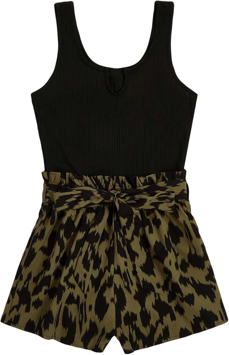 Women's Summer Sleeveless Belted Tank Romper Short Jumpsuit