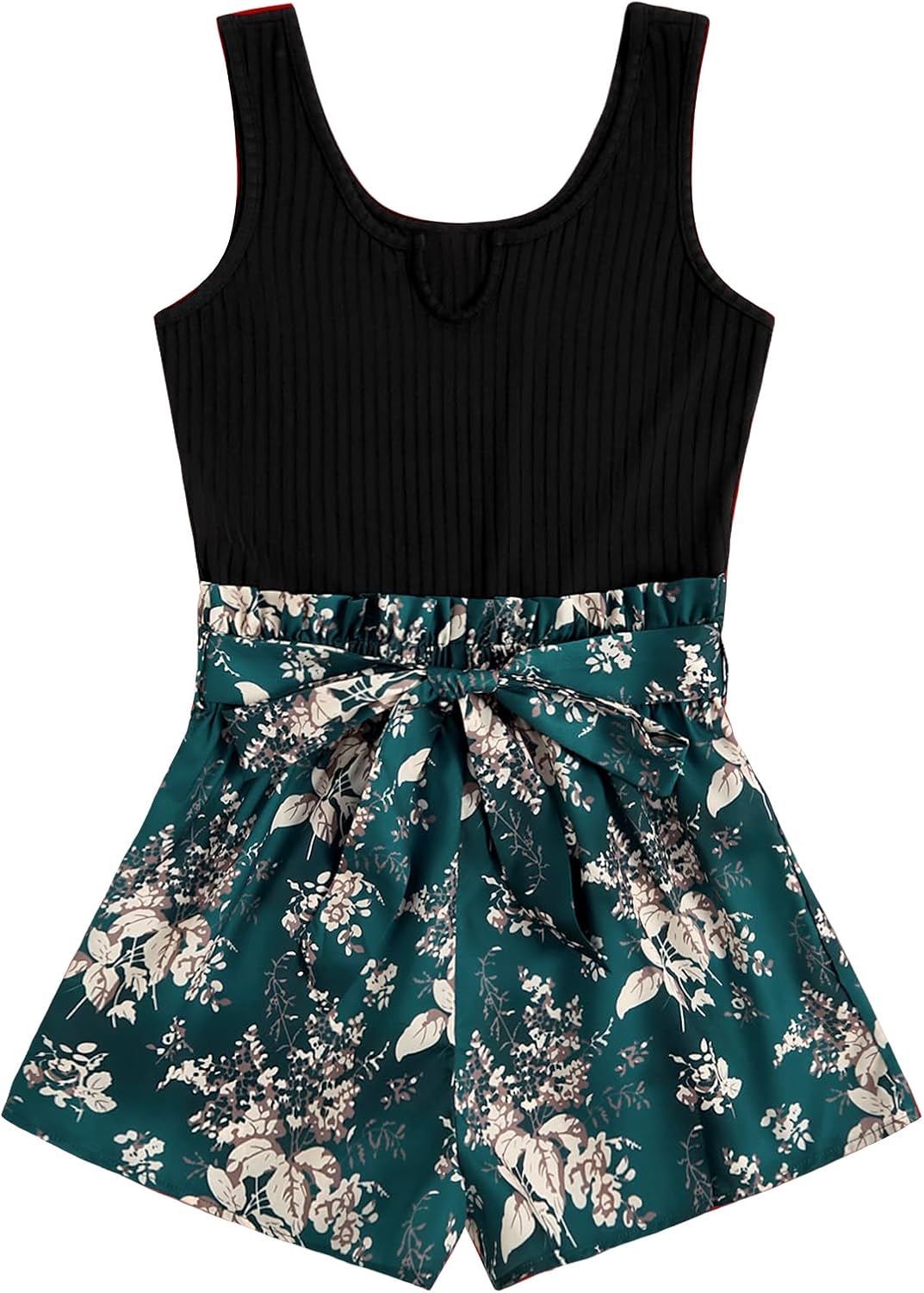 Women's Summer Sleeveless Belted Tank Romper Short Jumpsuit