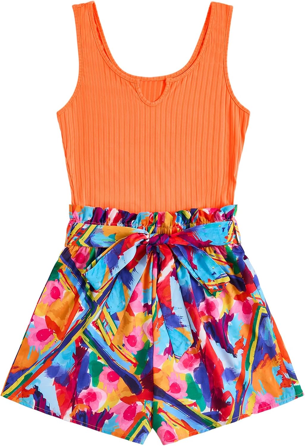 Women's Summer Sleeveless Belted Tank Romper Short Jumpsuit
